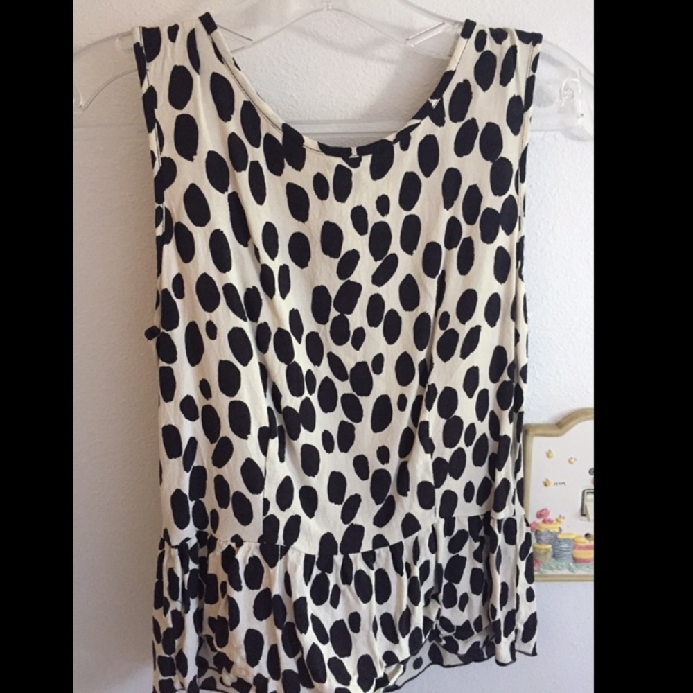 H&M White & Black Polka Dot Peplum Tank Top